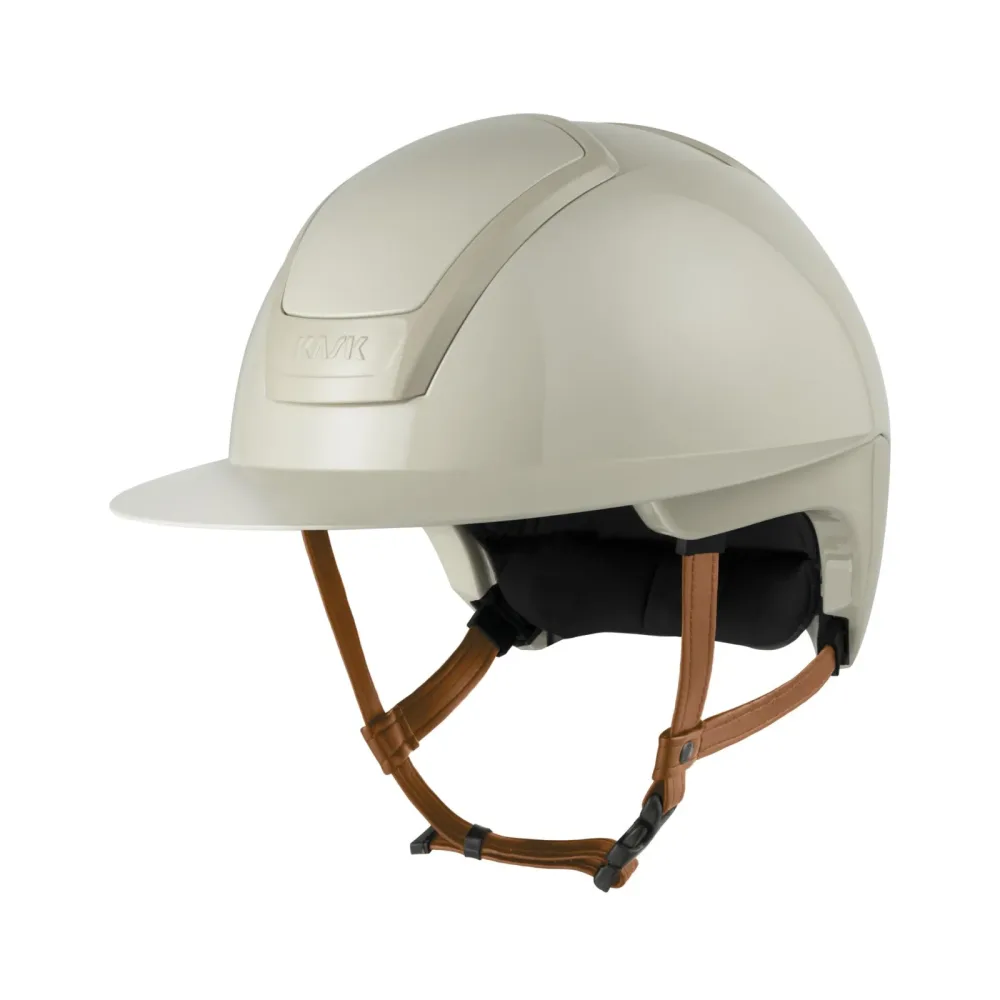 KASK Reithelm Nemesi Shine WP - brauner Kinnriemen Silk Beige