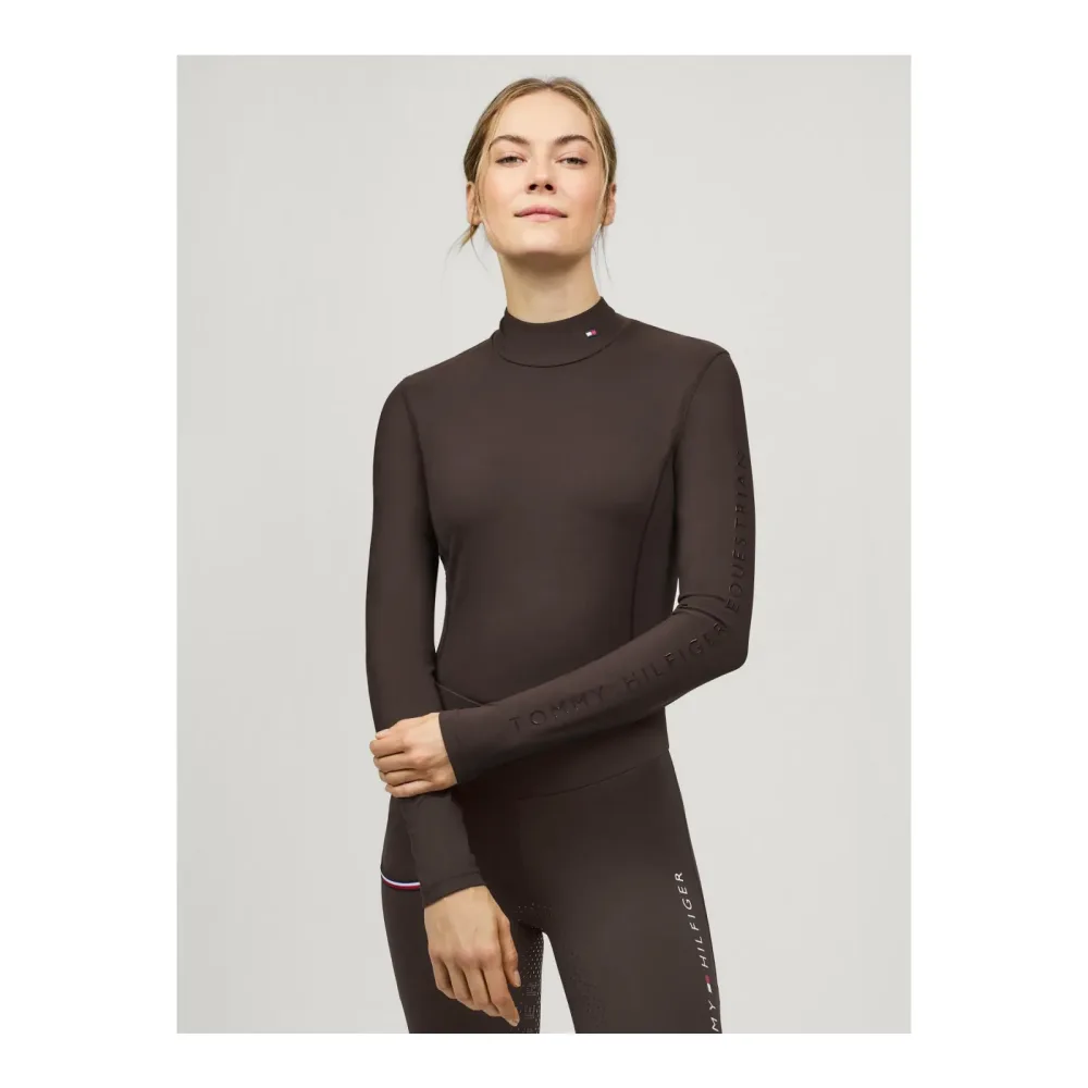 Tommy Hilfiger Equestrian Funktionsshirt Ava High Neck Langarm Damen Cacao