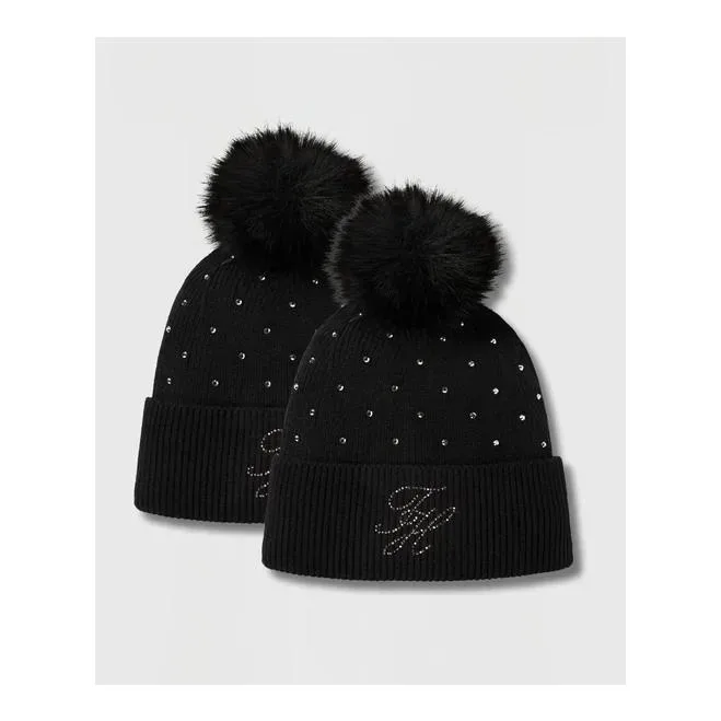 Tommy Hilfiger Equestrian Beanie Pom Pom Daly Strass Damen Black