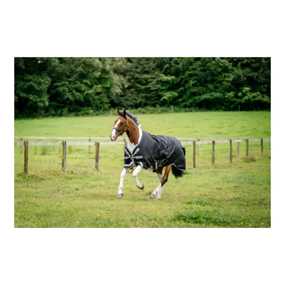 Horseware Weidedecke Amigo 1200D Turnout 0g - Black/Titanium Grey & Silver -  Grösse Pferdedecke: 145 cm, Farbe: Black/Titanium Grey & Silver