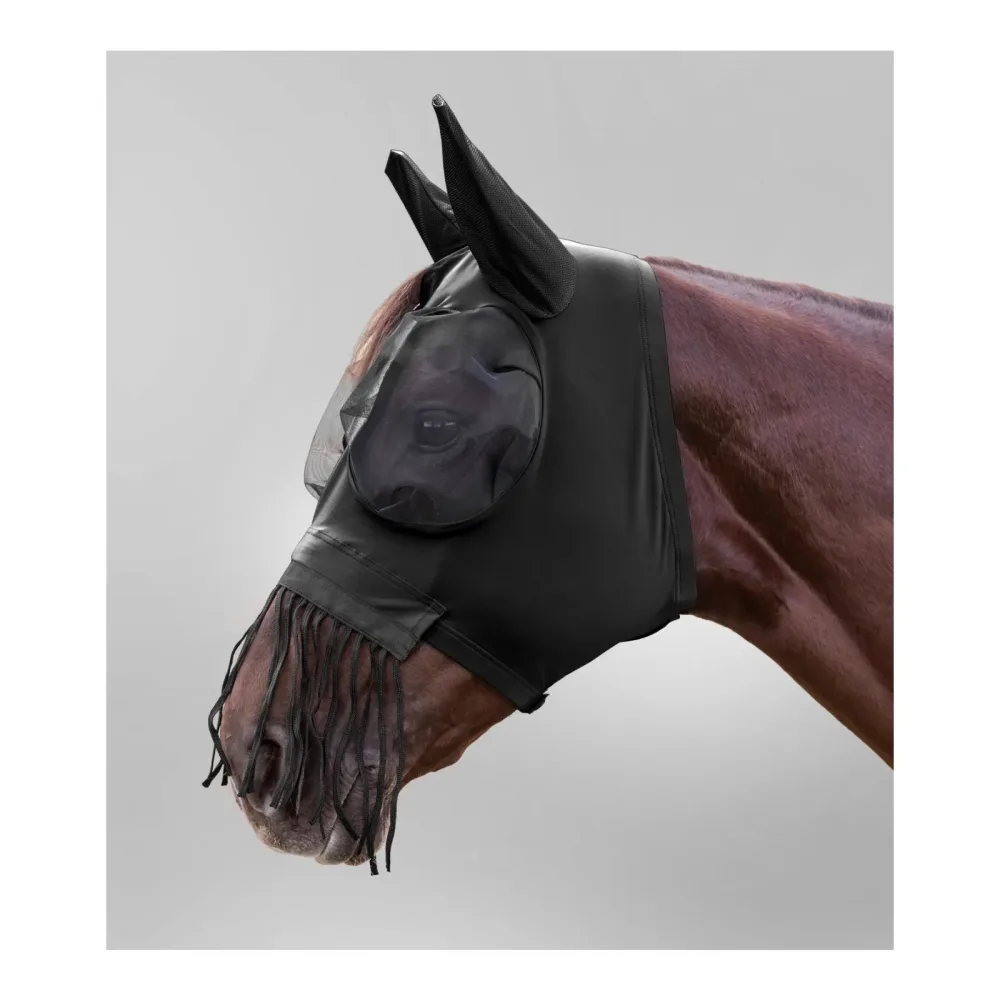 Waldhausen Fliegenmaske Puck mit Nasenfransen - Schwarz -  Grösse Halfter: Pony