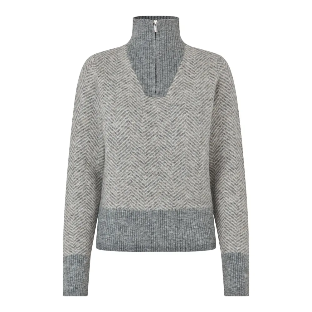 Kingsland KLAudrey Strickpullover mit Reissverschlusskragen Damen Light Grey Melange