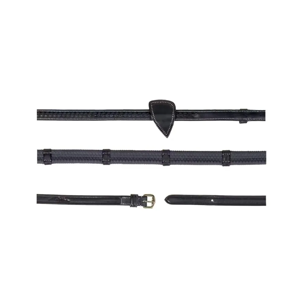 Dy'on 1/2'' Rubber reins with 7 leather loops and plaited finishing D - Schwarz -  Farbe: Schwarz, Grösse Pferd: Cob