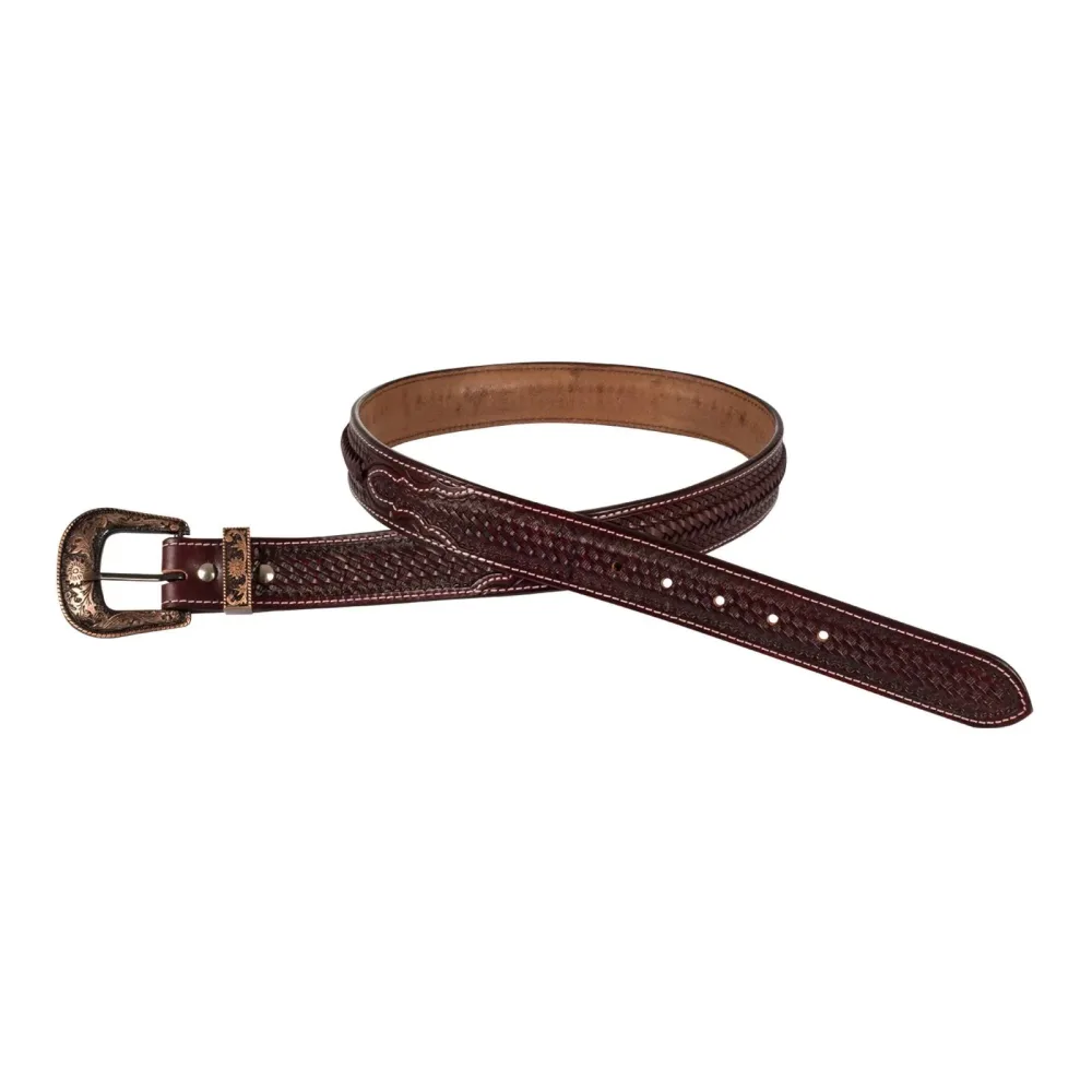 Pool's Westerngurt geflochten mit Kupfer/Zink-Schnalle - Dark Brown -  Grösse: 44