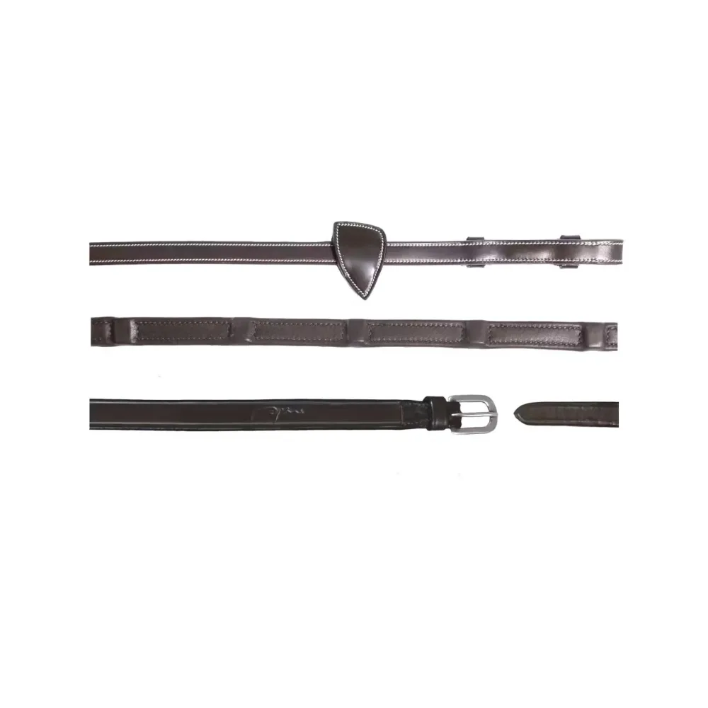 Dy'on Zügel 1/2 aus Softleder mit 8 integrierten Stopps - Braun -  Farbe: Braun, Grösse Pferd: Cob