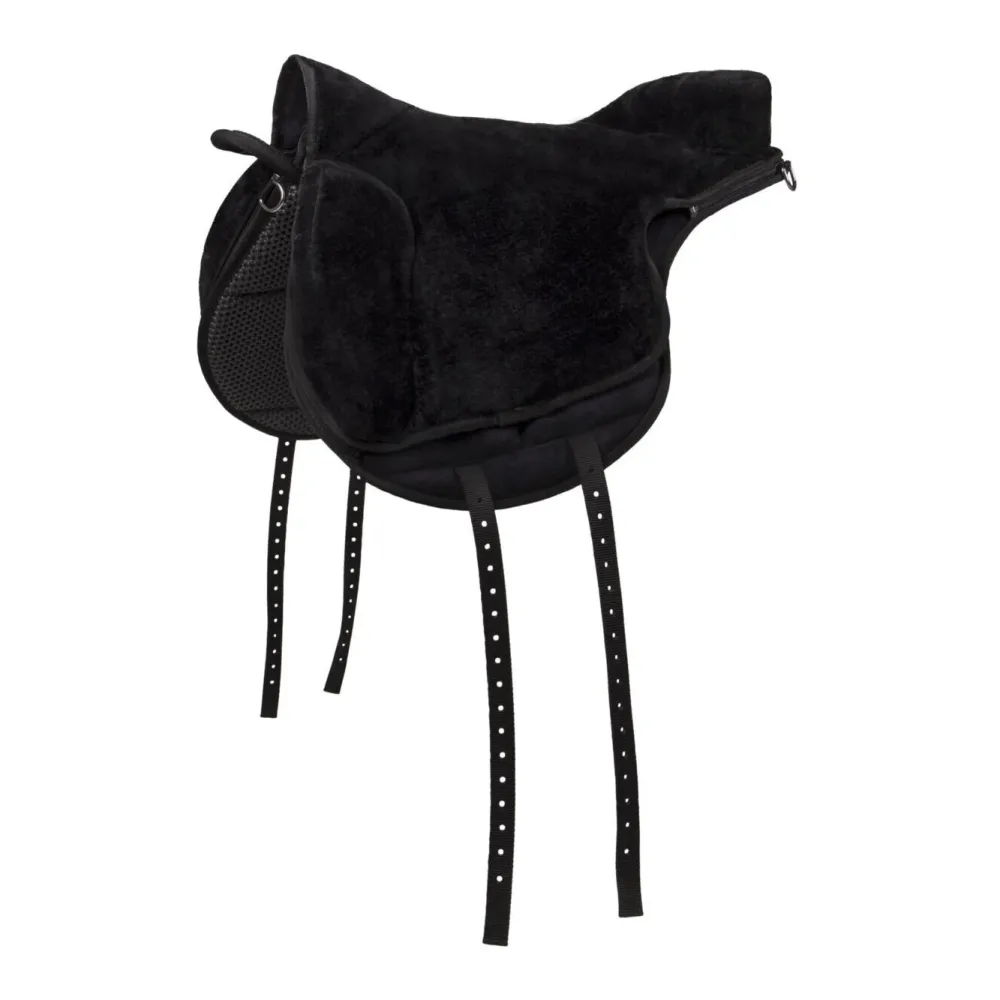 QHP Bareback Pad Super Soft - Reitpad mit Kunstfell & Anti-Rutsch - Schwarz/Schwarz -  Grösse: Full, Farbe: Schwarz/Schwarz