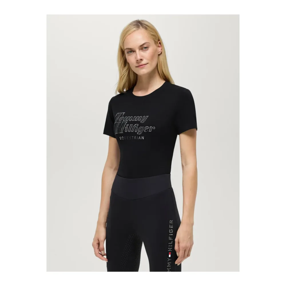 Tommy Hilfiger Equestrian T-Shirt Rhinestone Malibu Damen - Black -  Grösse: M