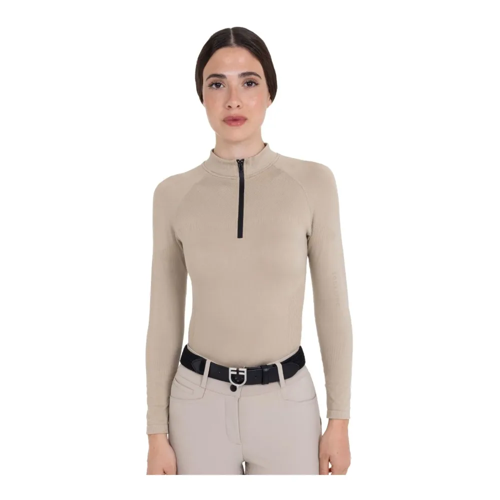 Equestro Trainingsshirt Langarm Halfzip Damen Cobblestone