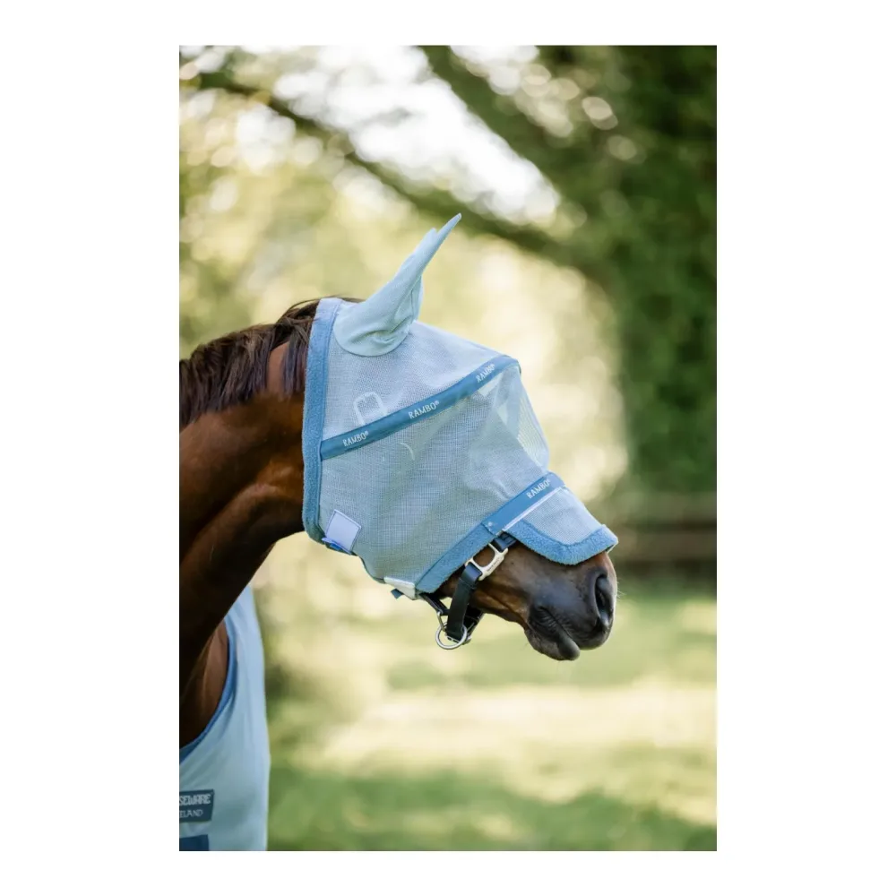 Horseware Fliegenmaske Rambo - Heather Blue/Blue & Silver -  Grösse Pferd: Shetty