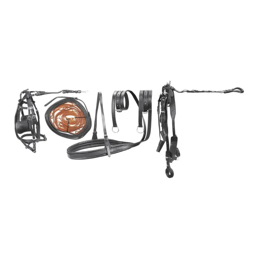 Umbria Equitazione Kutschgeschirr Set Leder Superior - Schwarz -  Grösse Pferd: Pony