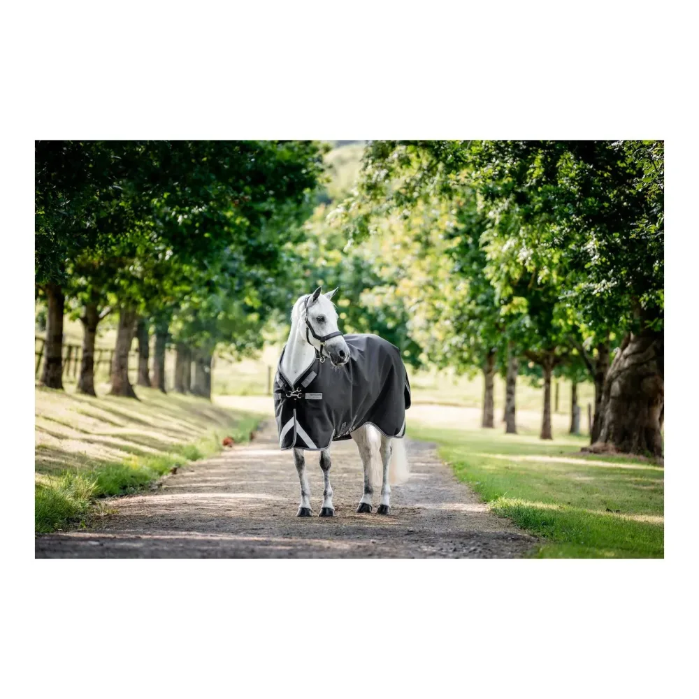 Horseware Weidedecke Rambo 1680D Turnout 0g - Black/Thunderstorm Grey&Silver -  Grösse Pferdedecke: 130 cm