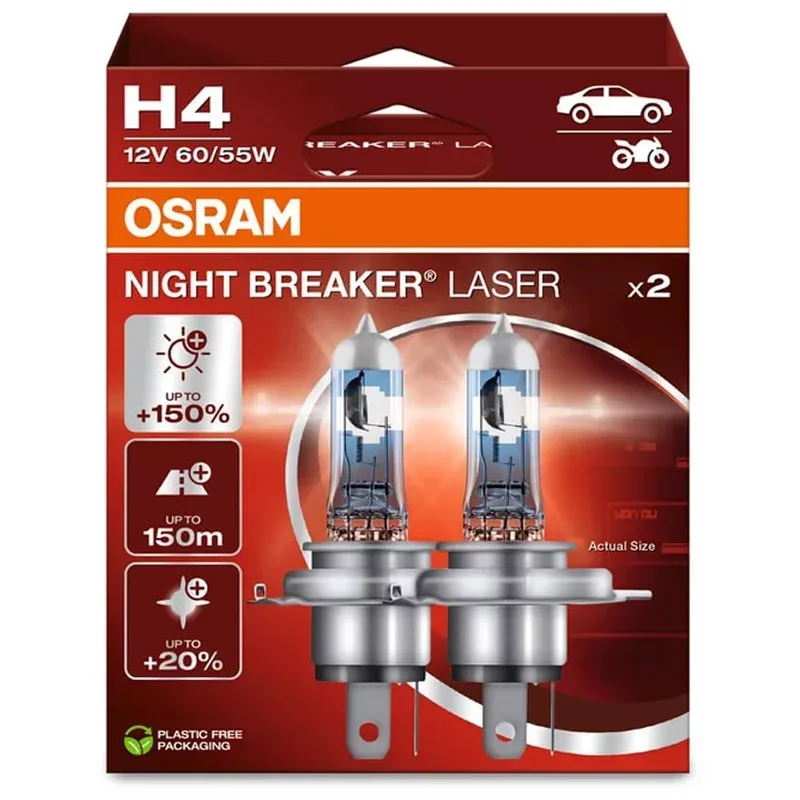Osram Automotive 4062172387477 Halogen Leuchtmittel Night Breaker® Laser Next Generation H4 60/55 W 12 V