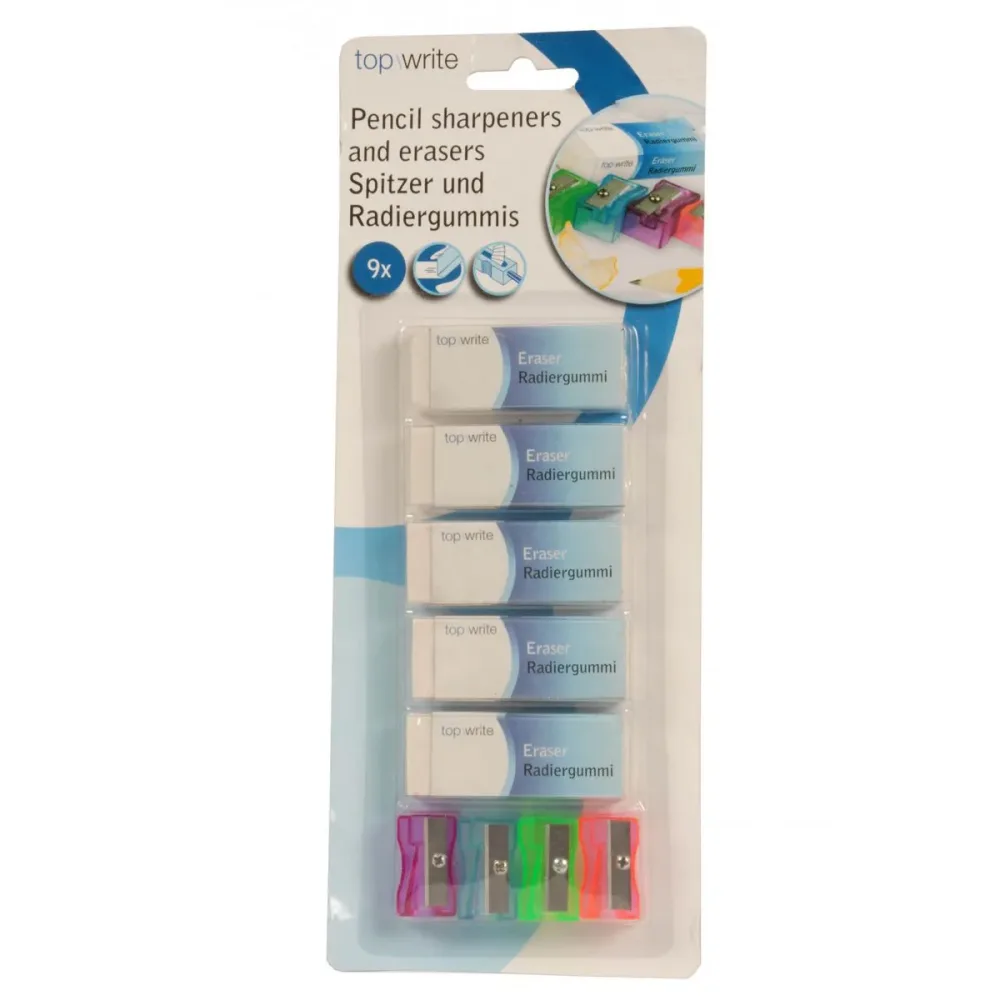 Spitzer und Radiergummi Set 9-teilig