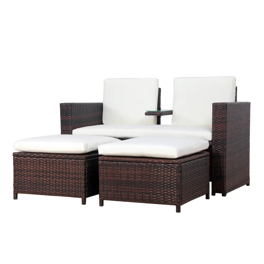 Love Seat Rattan Garnitur CHANELL braun/weiss