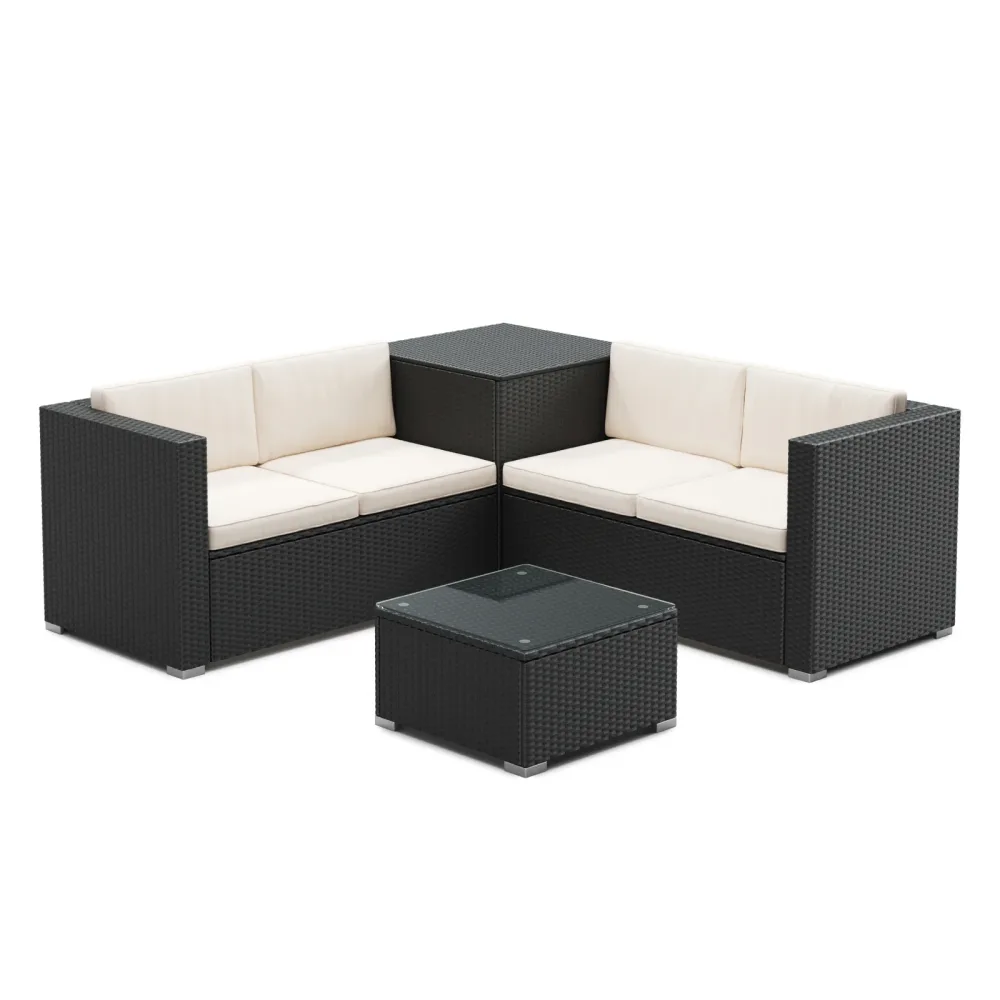 Rattanlounge SAN MARINO schwarz/beige