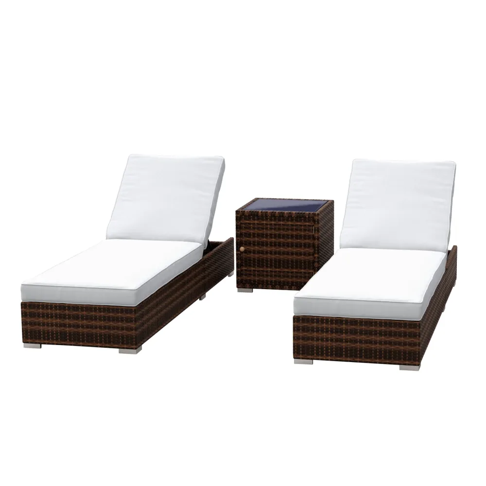 Liegestuhl Rattan BILBAO braun/weiss Set 3-teilig