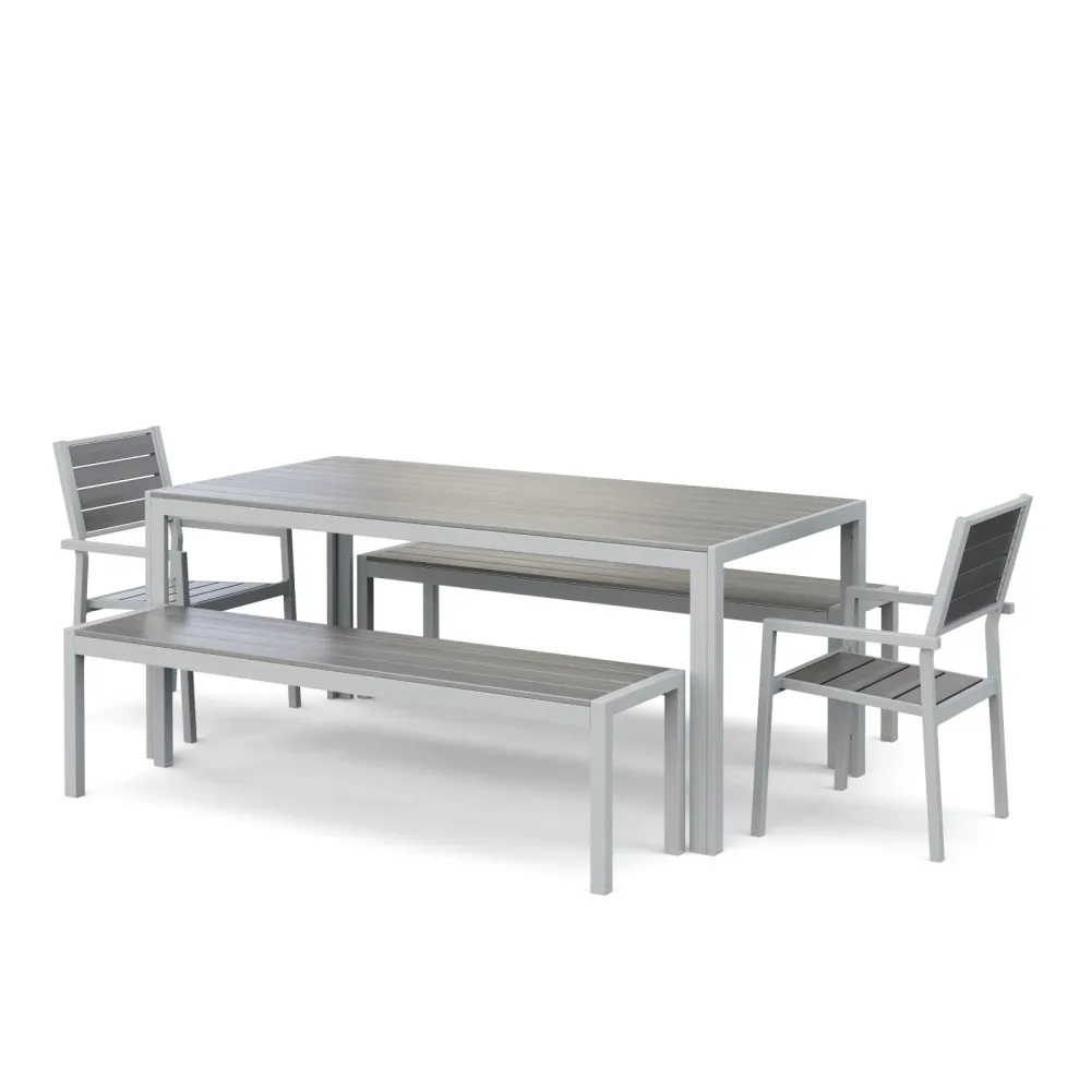 Gartenmöbel Set ZILO 2 Stühle + 2 Bänke grau