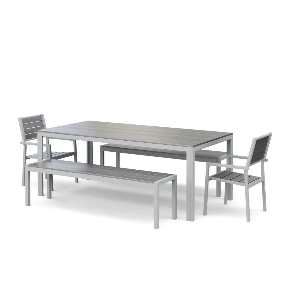 Gartenmöbel Set KAVO 2 Stühle + 2 Bänke grau