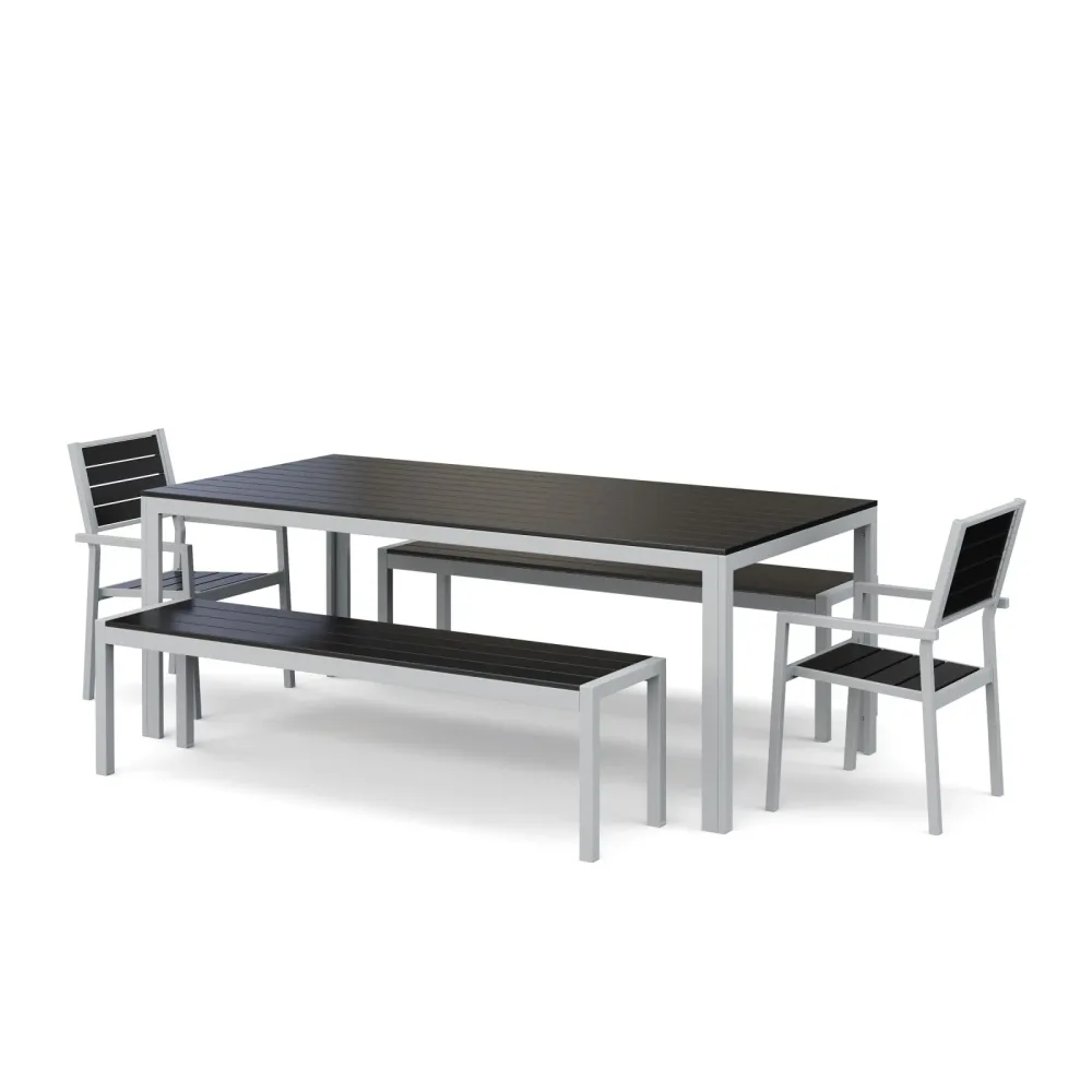 Gartenmöbel Set KAVO 2 Stühle + 2 Bänke anthrazit