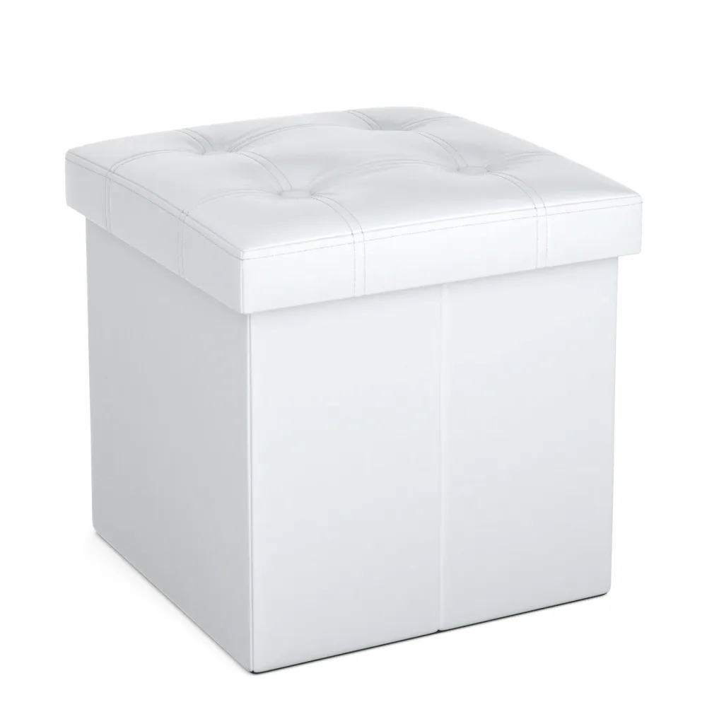 Sitzwürfel Leder BEN 38 x 38 cm weiss
