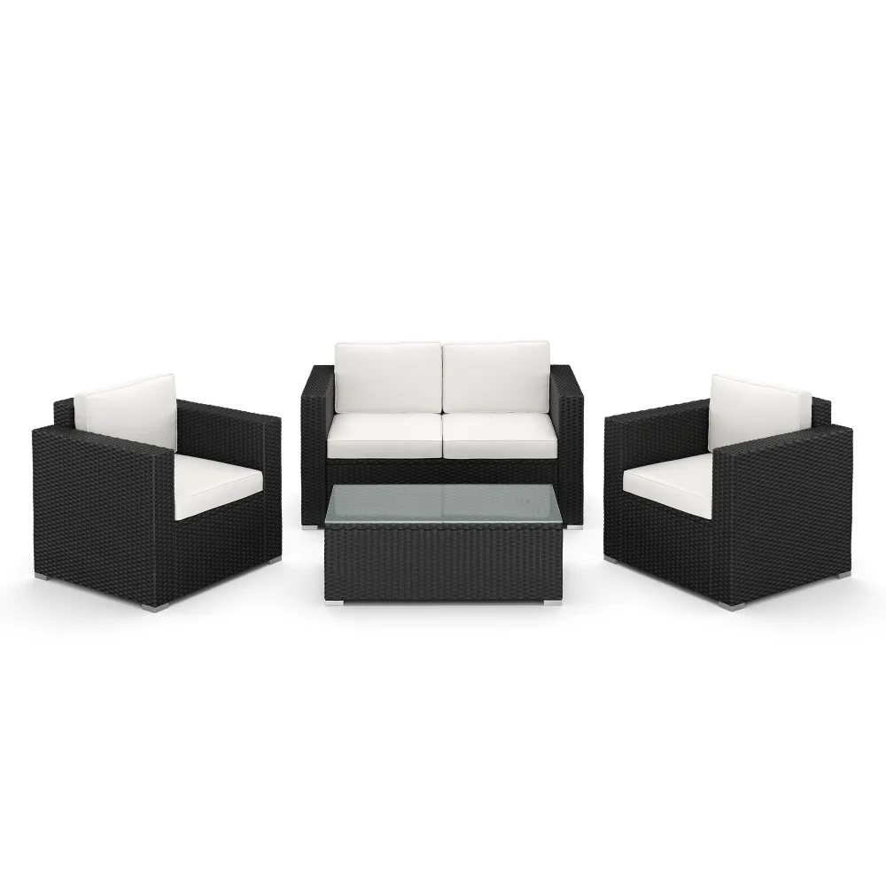 Rattanlounge VENEZIA schwarz/weiss