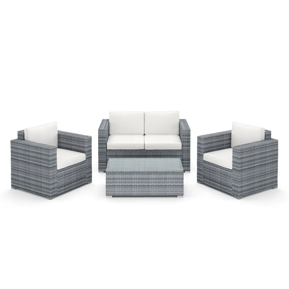 Rattanlounge VENEZIA grau/beige