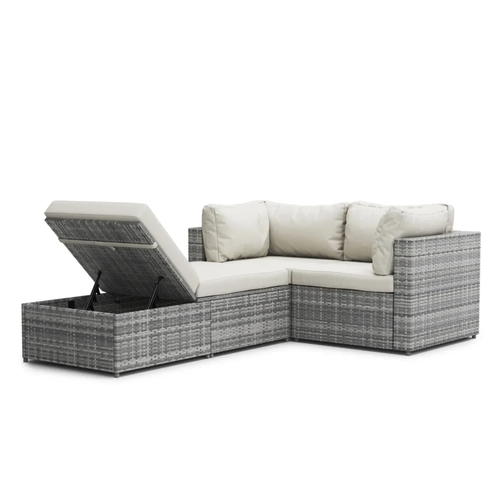 Rattanlounge CHARLIE grau/weiss