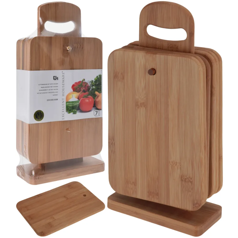 Schneidebrett Bambus Set 7-teilig mit Halter