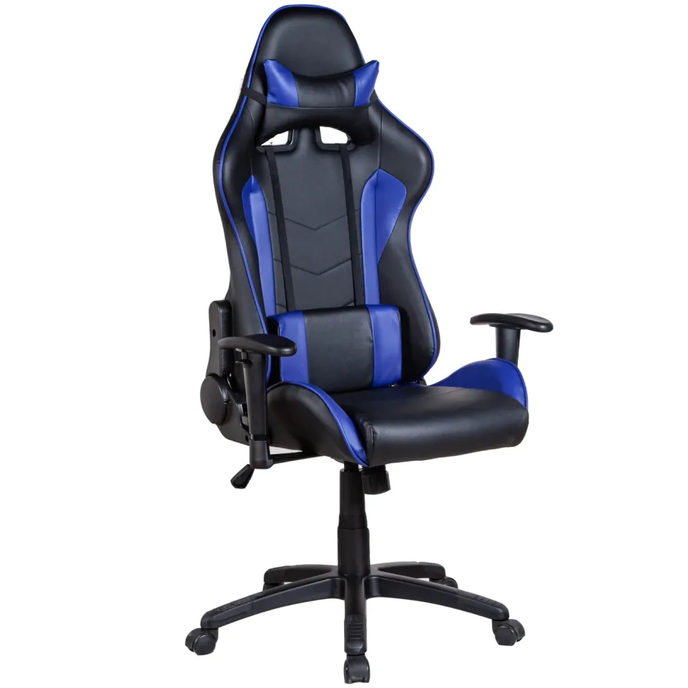 Gamingstuhl Bürostuhl Leder LIMITLESS schwarz/blau