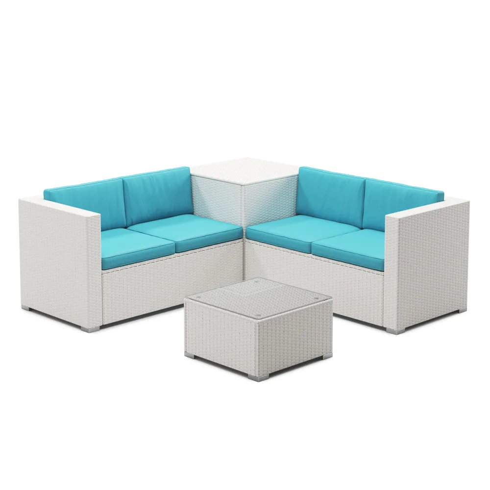 Rattanlounge SAN MARINO weiss/türkis