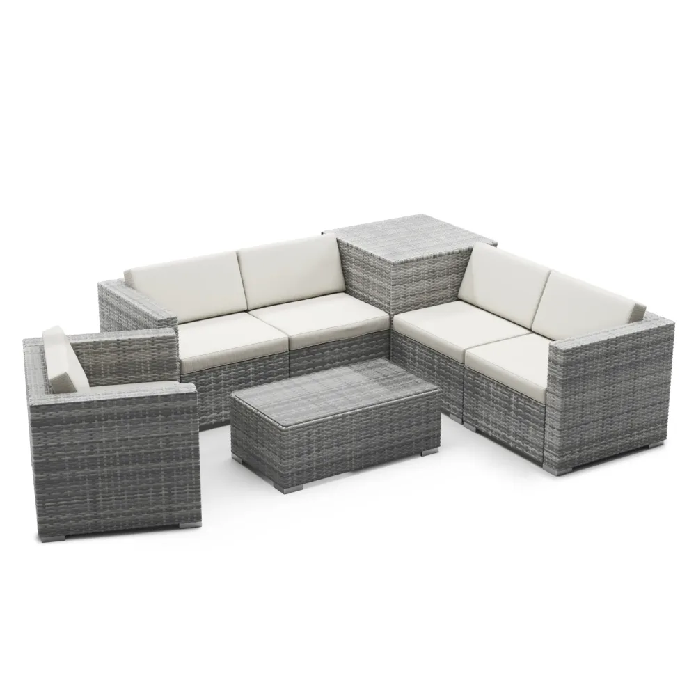 Rattanlounge mit Kissenbox BORA BORA grau/weiss