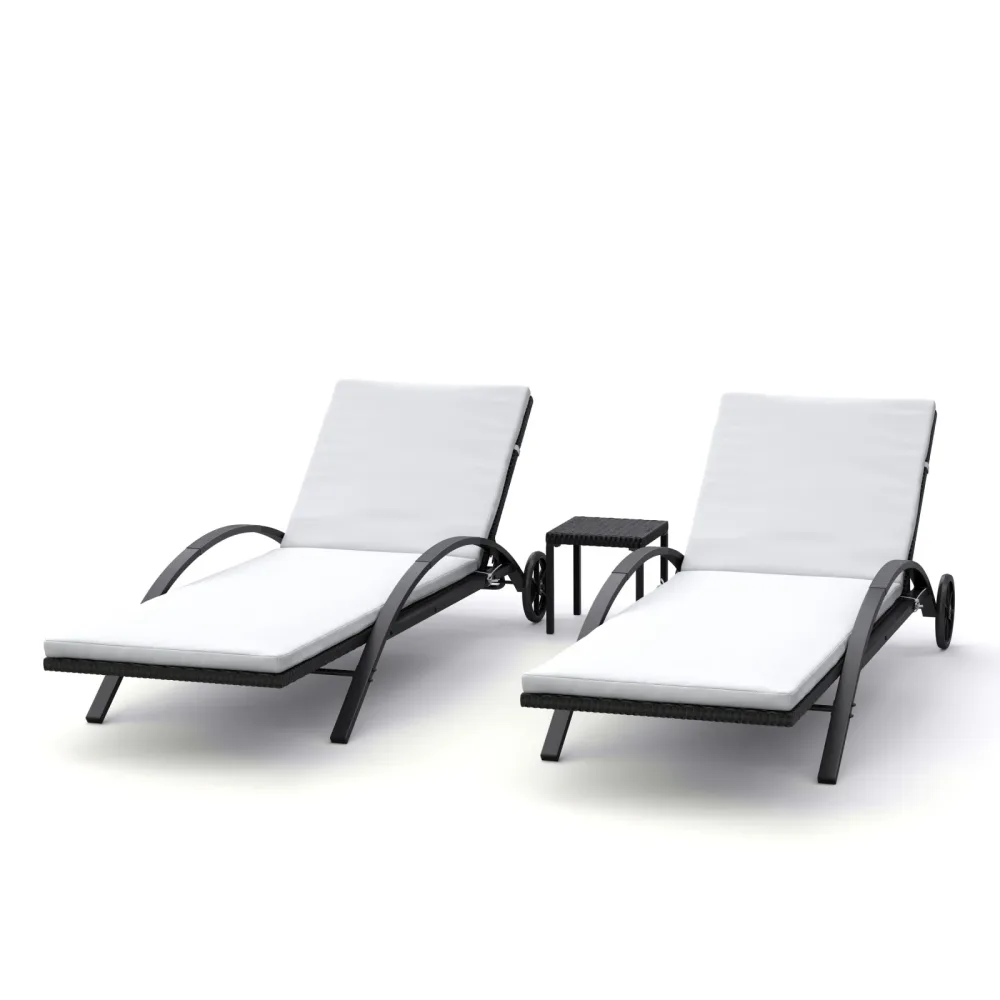 Liegestuhl Rattan KIM schwarz/weiss Set 3-teilig