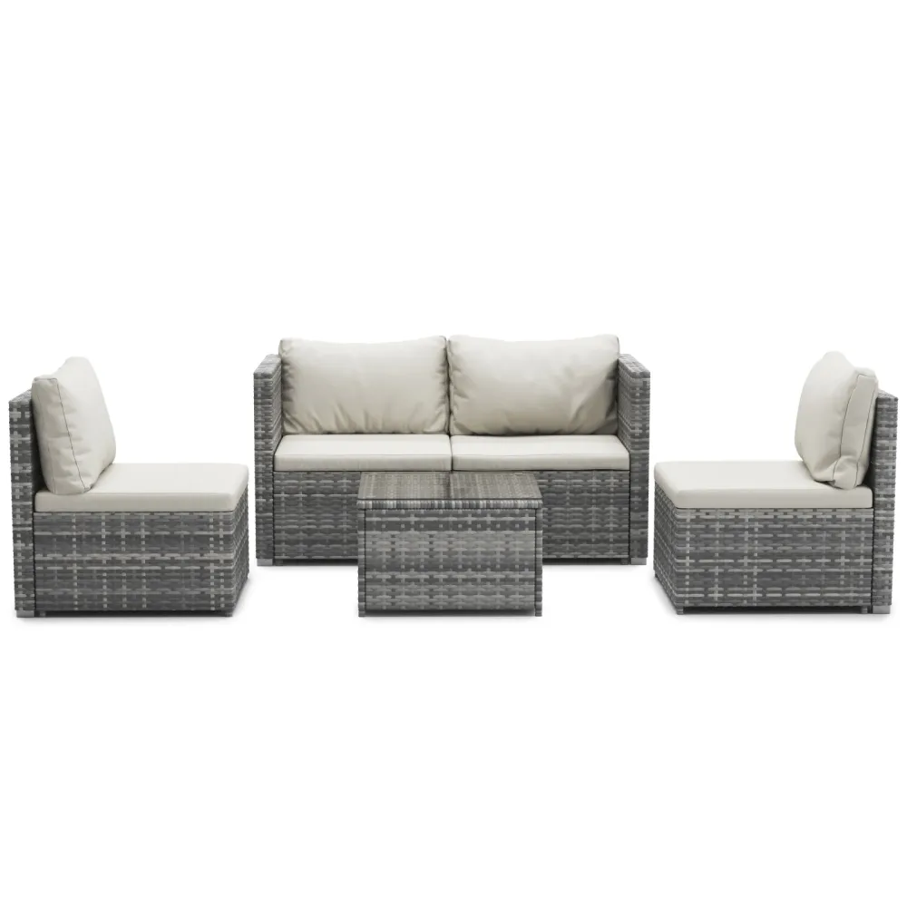 Rattanlounge CAGLIARI grau/weiss