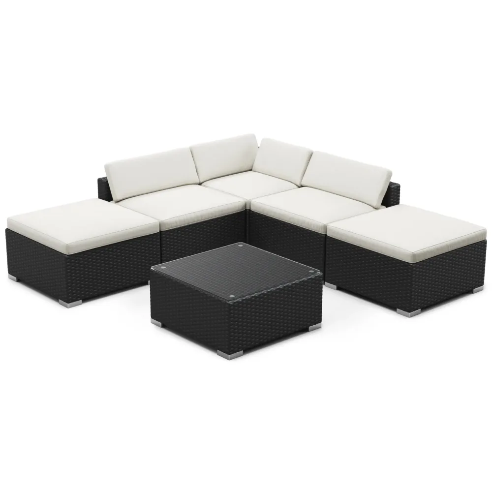 Rattanlounge TEXAS schwarz/weiss