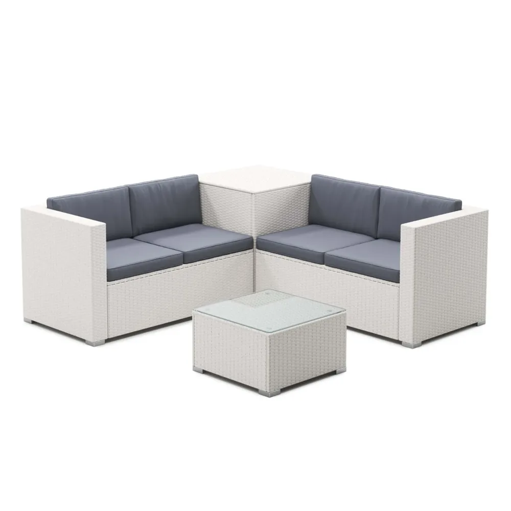 Rattanlounge SAN MARINO weiss/anthrazit