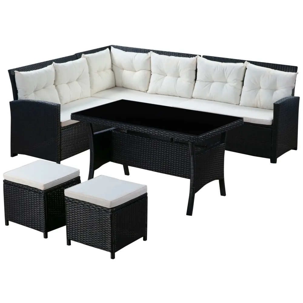 Rattanlounge CANNES schwarz/beige