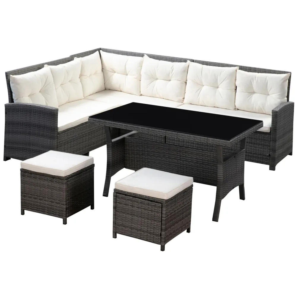 Rattanlounge CANNES grau/beige