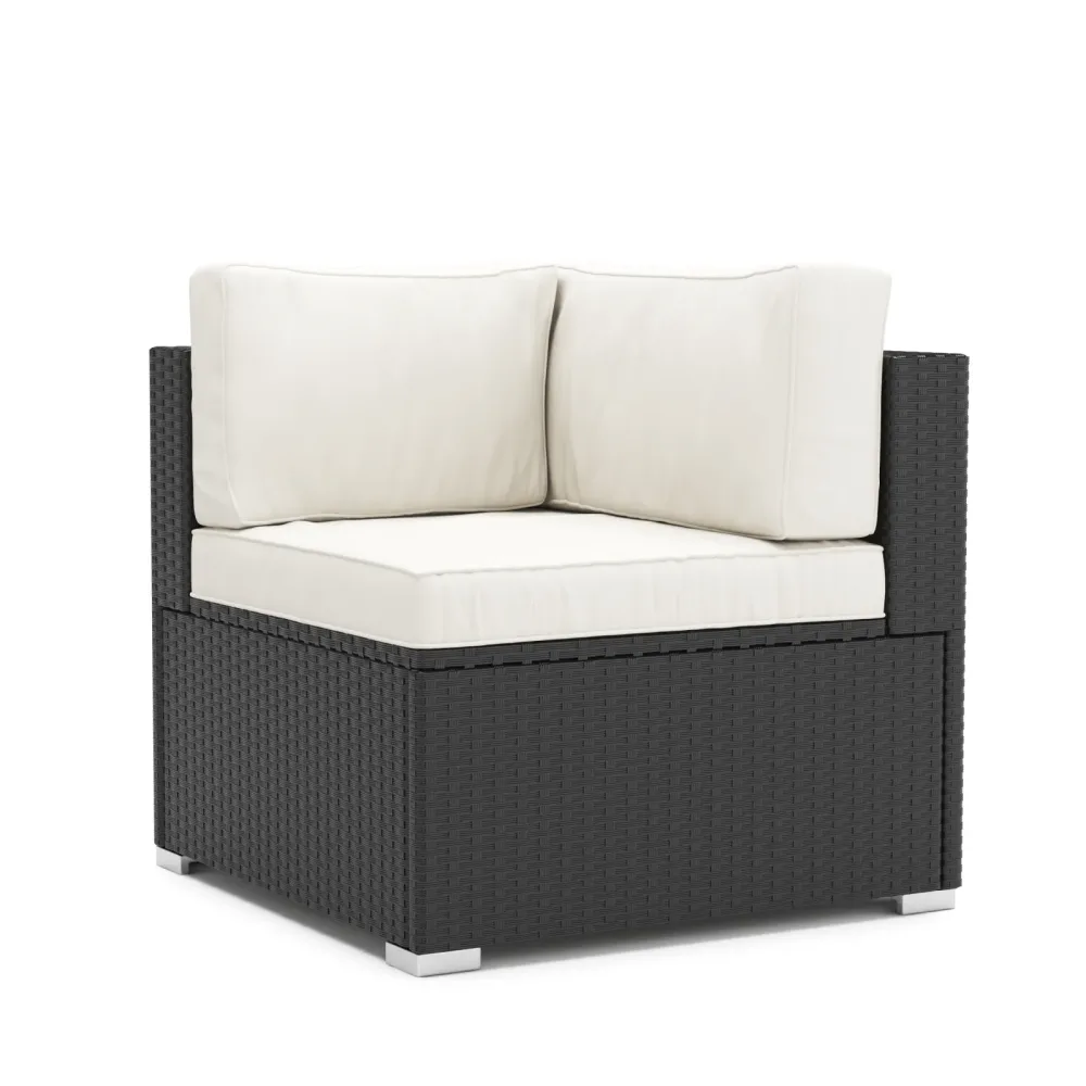 Eckteil Rattanlounge KRETA schwarz/weiss