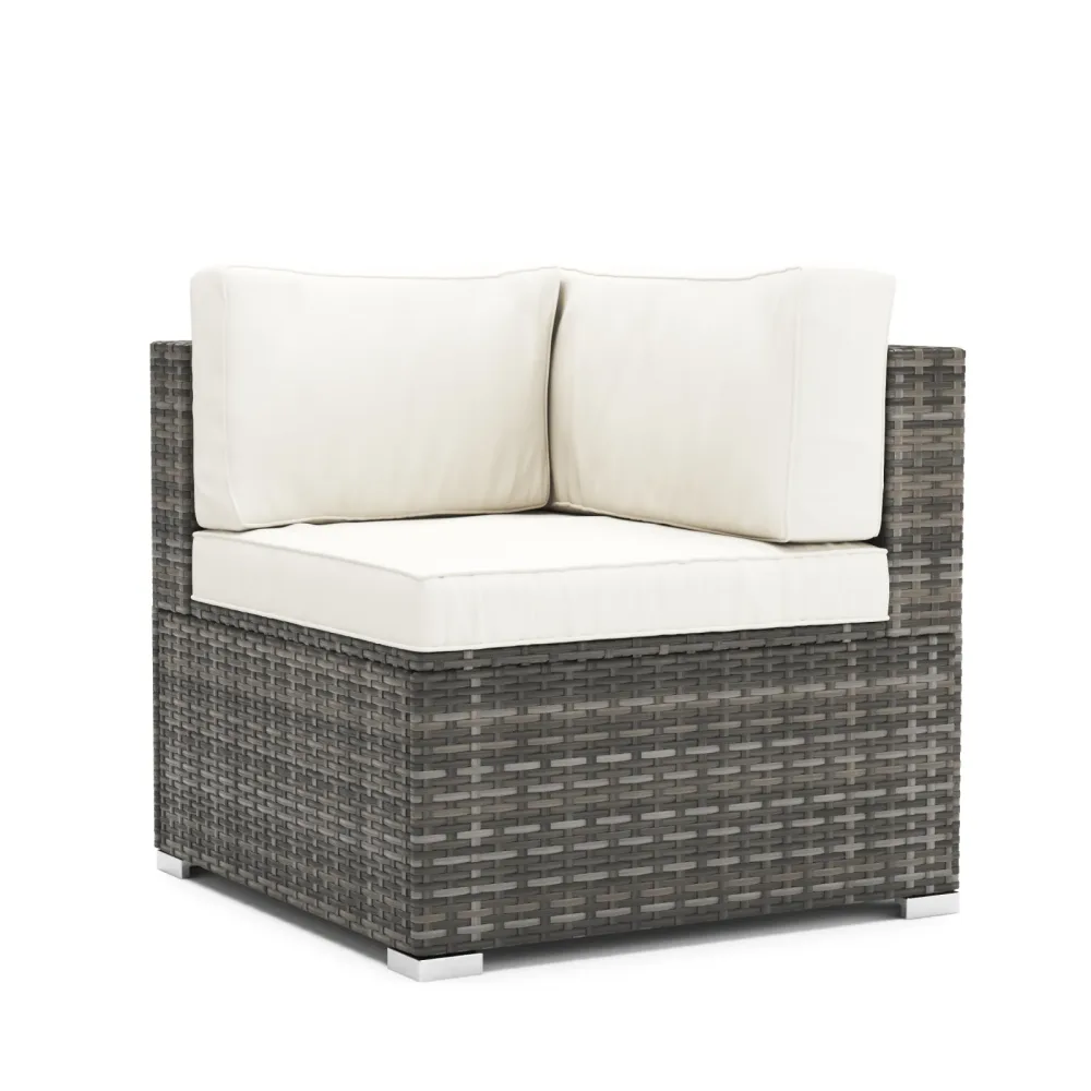 Eckteil Rattanlounge KRETA grau/weiss