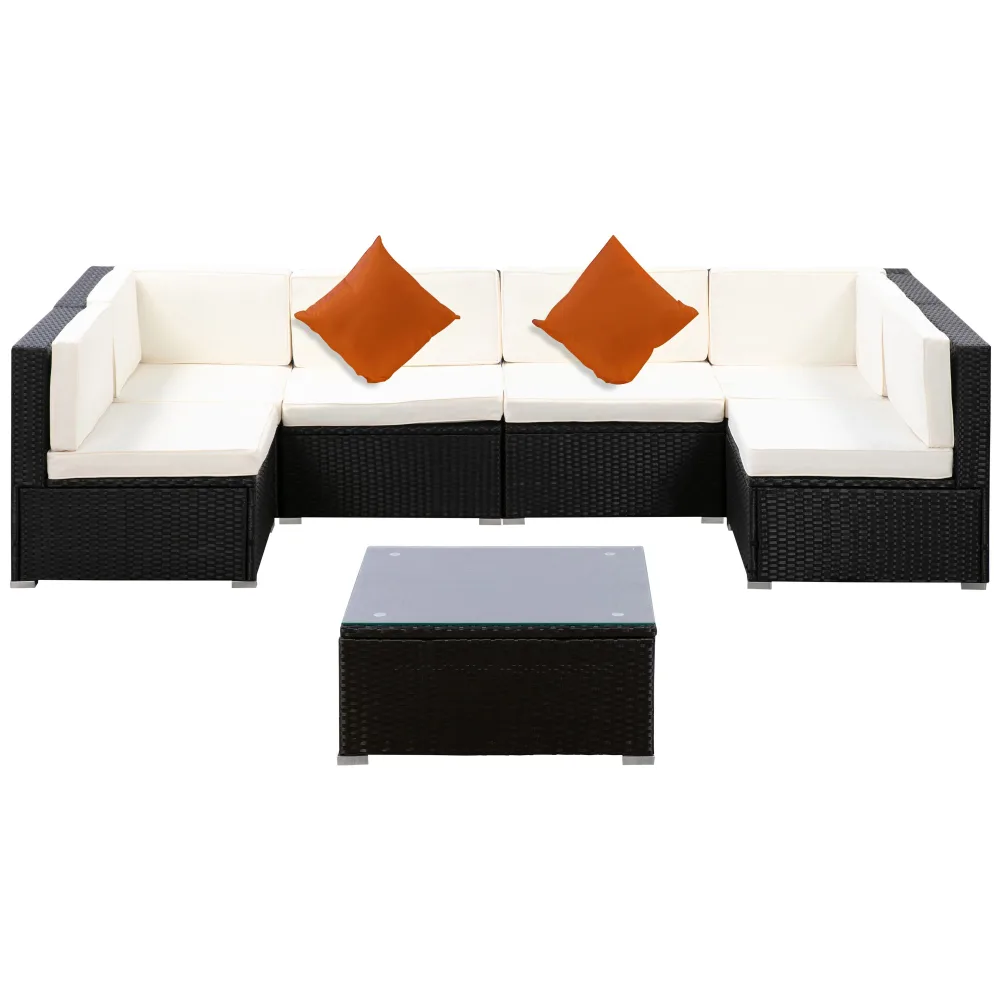 Rattanlounge RAVENNA schwarz/beige