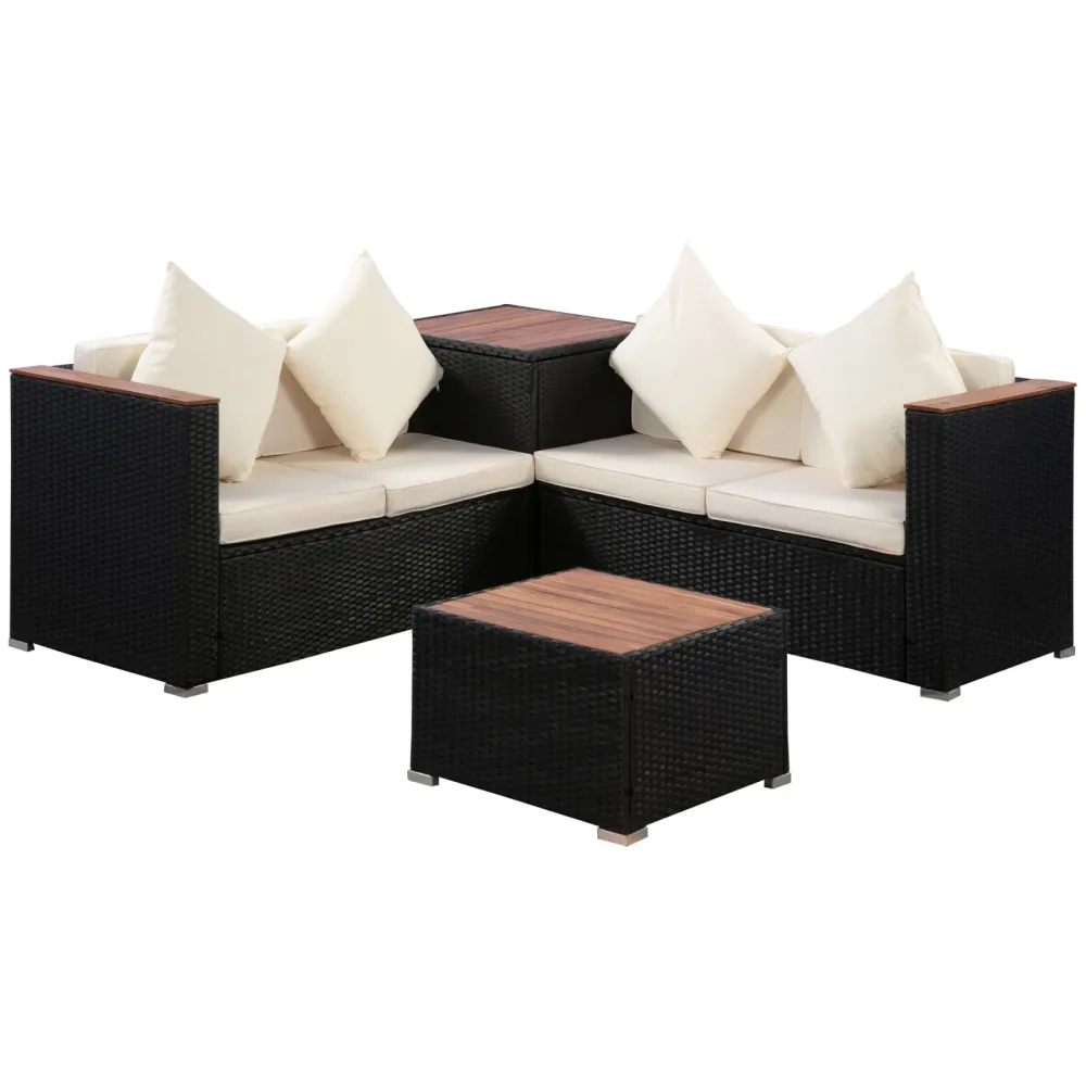 Rattanlounge SENJA schwarz/beige
