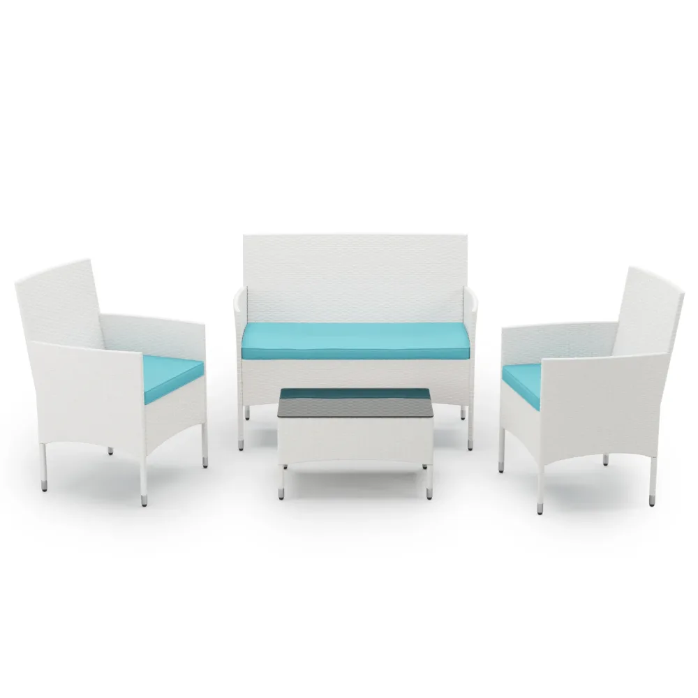 Gartenset Rattan MALIA weiss/türkis