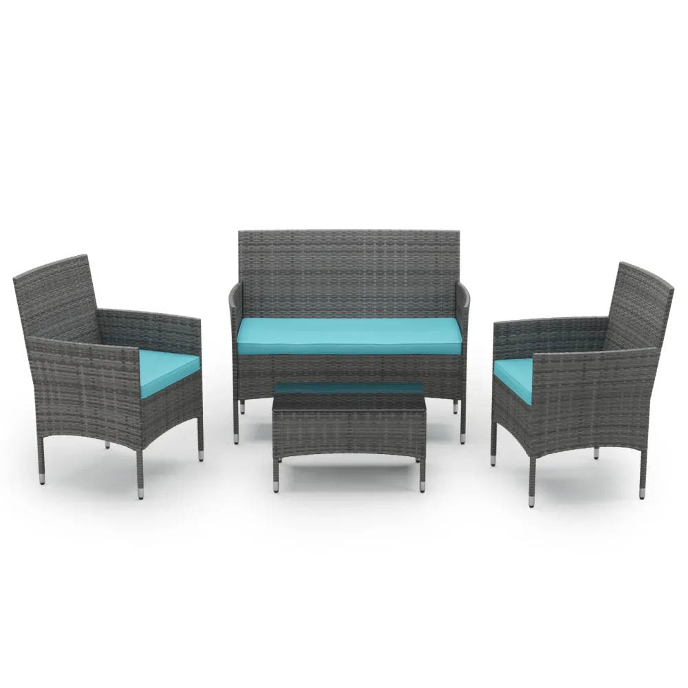 Gartenset Rattan MALIA grau/türkis