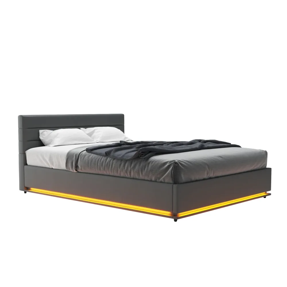 Lederbett LED STARDUST 140 x 200 cm grau