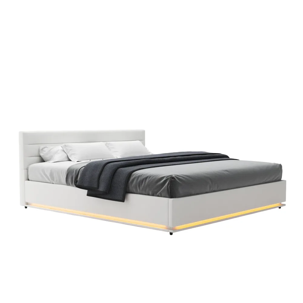 Lederbett LED STARDUST 180 x 200 cm weiss