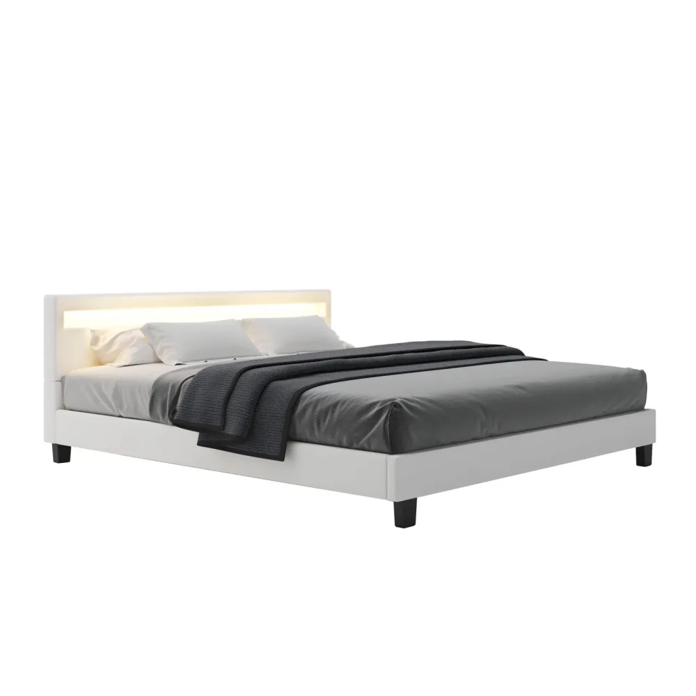 Lederbett LED DREAM 180 x 200 cm weiss