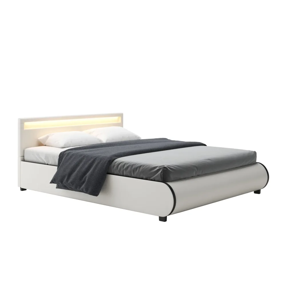 Lederbett LED SIESTA 160 x 200 cm weiss