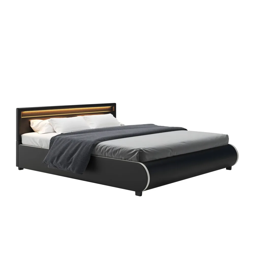 Lederbett LED SIESTA 180 x 200 cm schwarz
