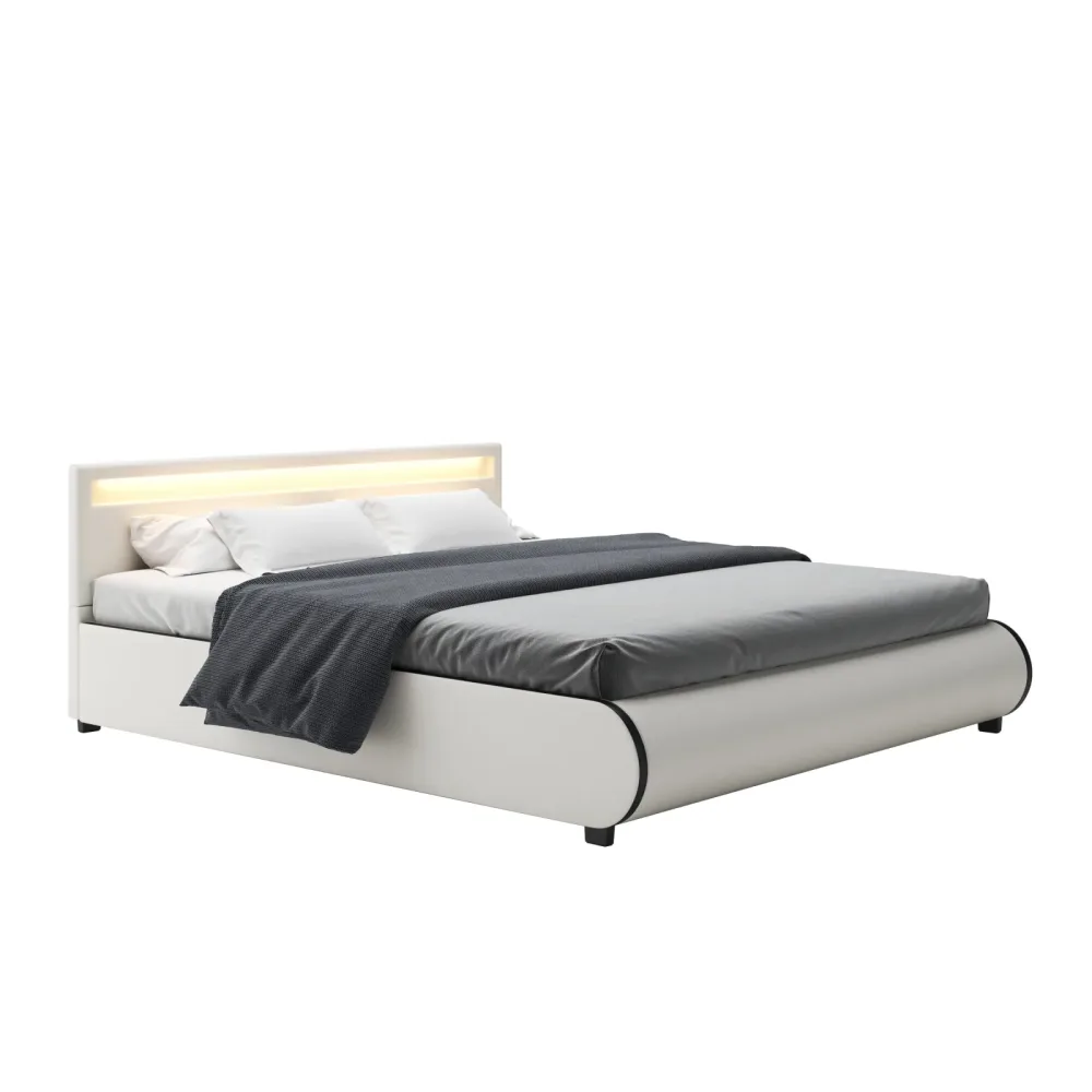 Lederbett LED SIESTA 180 x 200 cm weiss