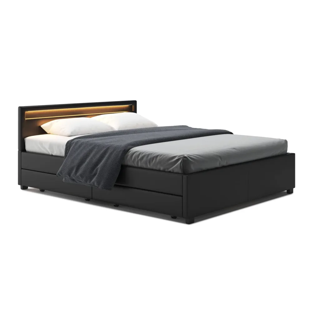 Lederbett LED TRANCE 160 x 200 cm schwarz